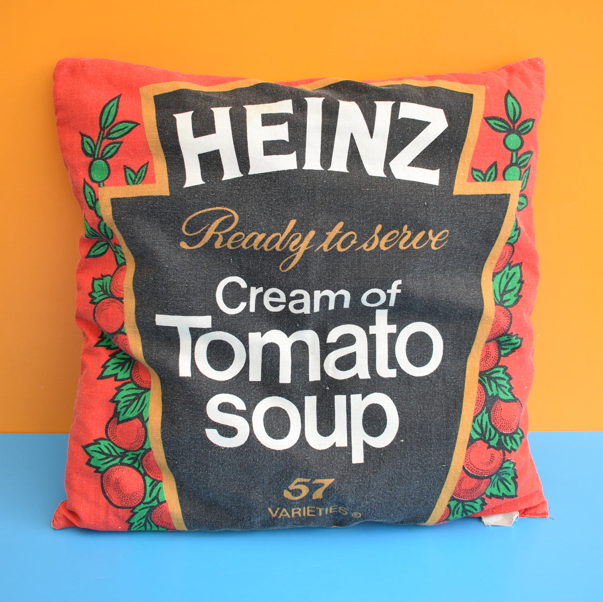 Vintage 1980s Heinz Tomato Soup Cushion - Kitsch