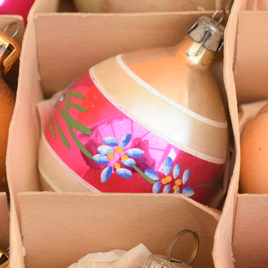 Vintage 1960s Glass Christmas Baubles - Pink by Pineapple Retro