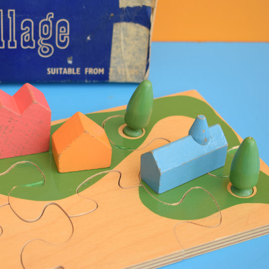 Vintage 1960s Boxed Kiddicraft Jigsaw Village Wooden by Vintage