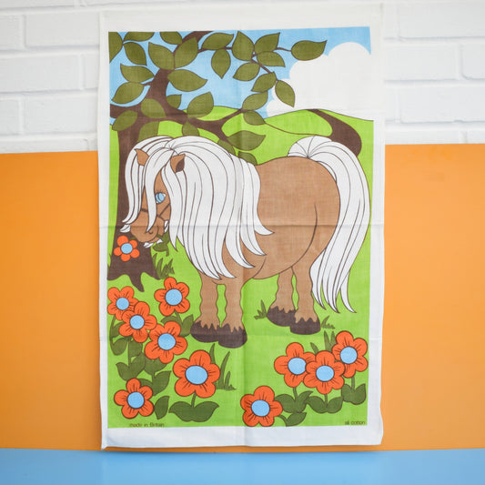 Vintage 1970s Tea Towel - Flower Power Horse by Vintage