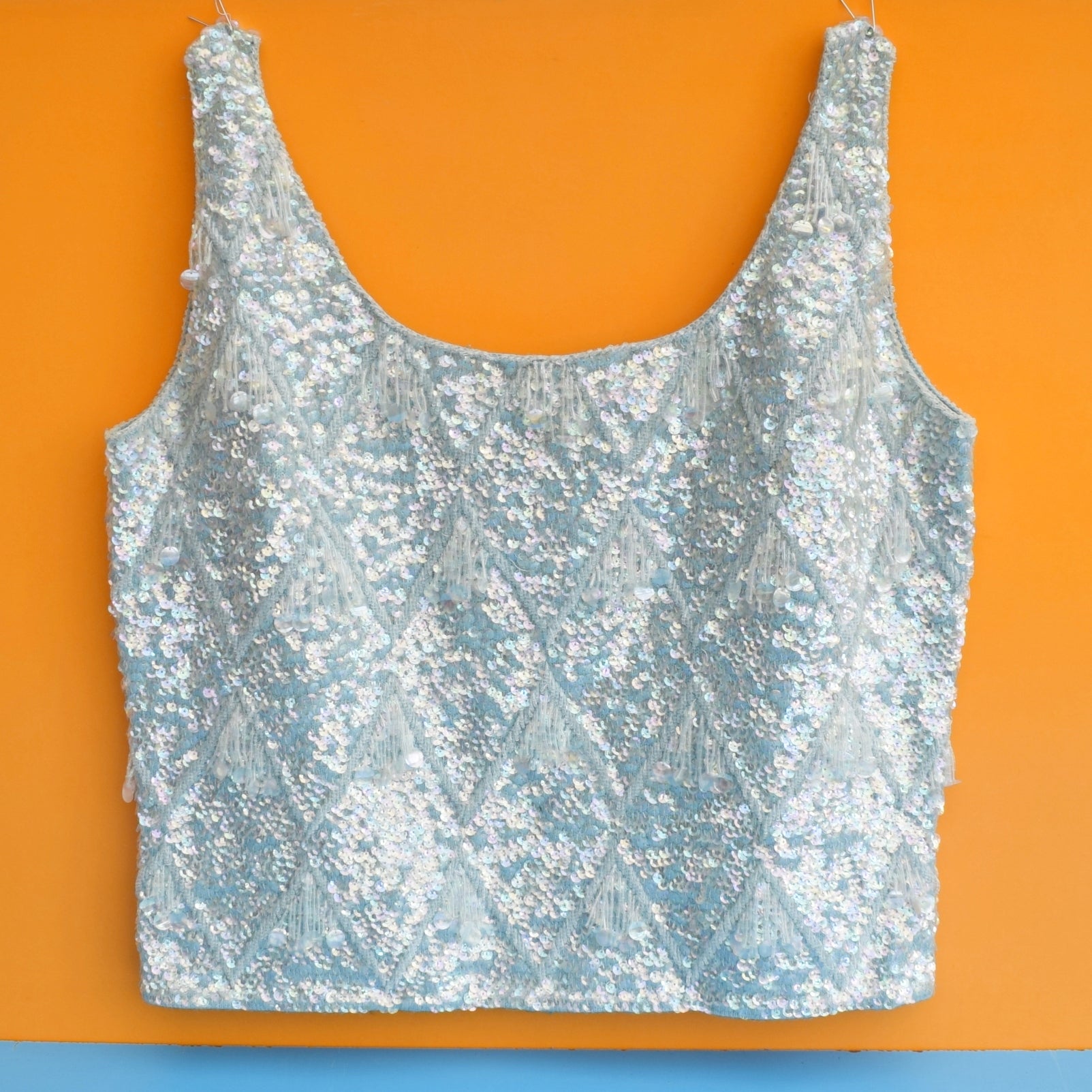 Vintage 1960s Beaded / Sequin Top - Ice Blue by Pineapple Retro