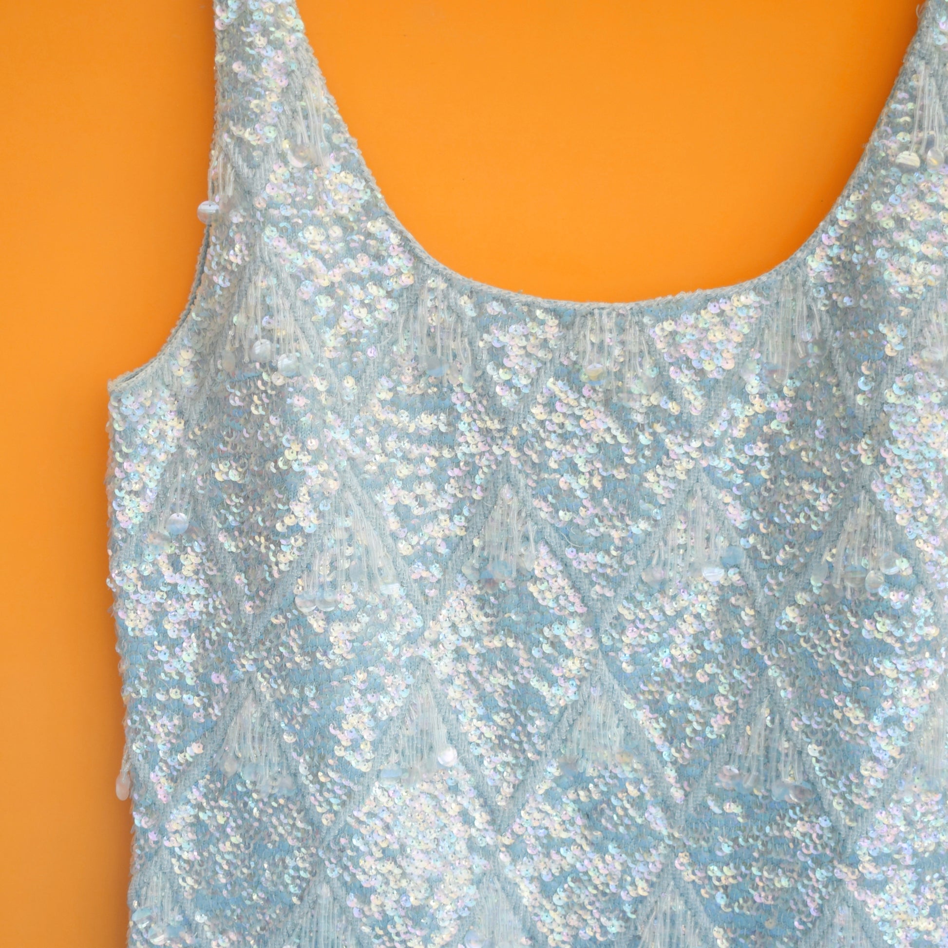 Vintage 1960s Beaded / Sequin Top - Ice Blue by Pineapple Retro
