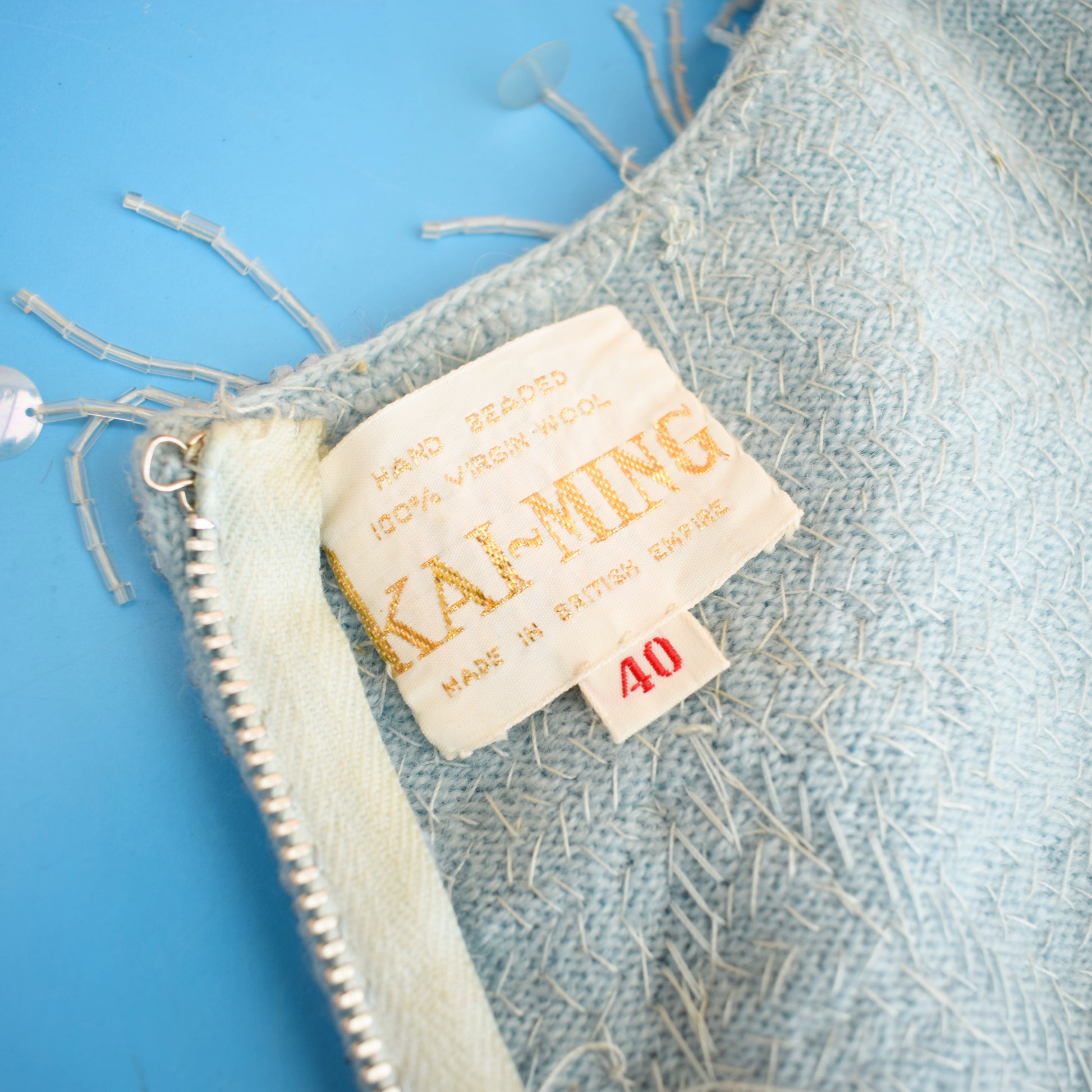 Vintage 1960s Beaded / Sequin Top - Ice Blue by Pineapple Retro