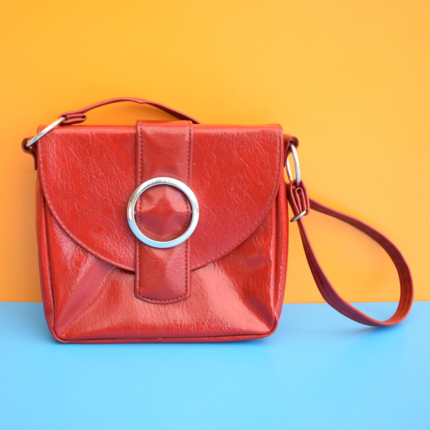 Vintage 1970s Glossy Vinyl Shoulder Bag - Red by Pineapple Retro