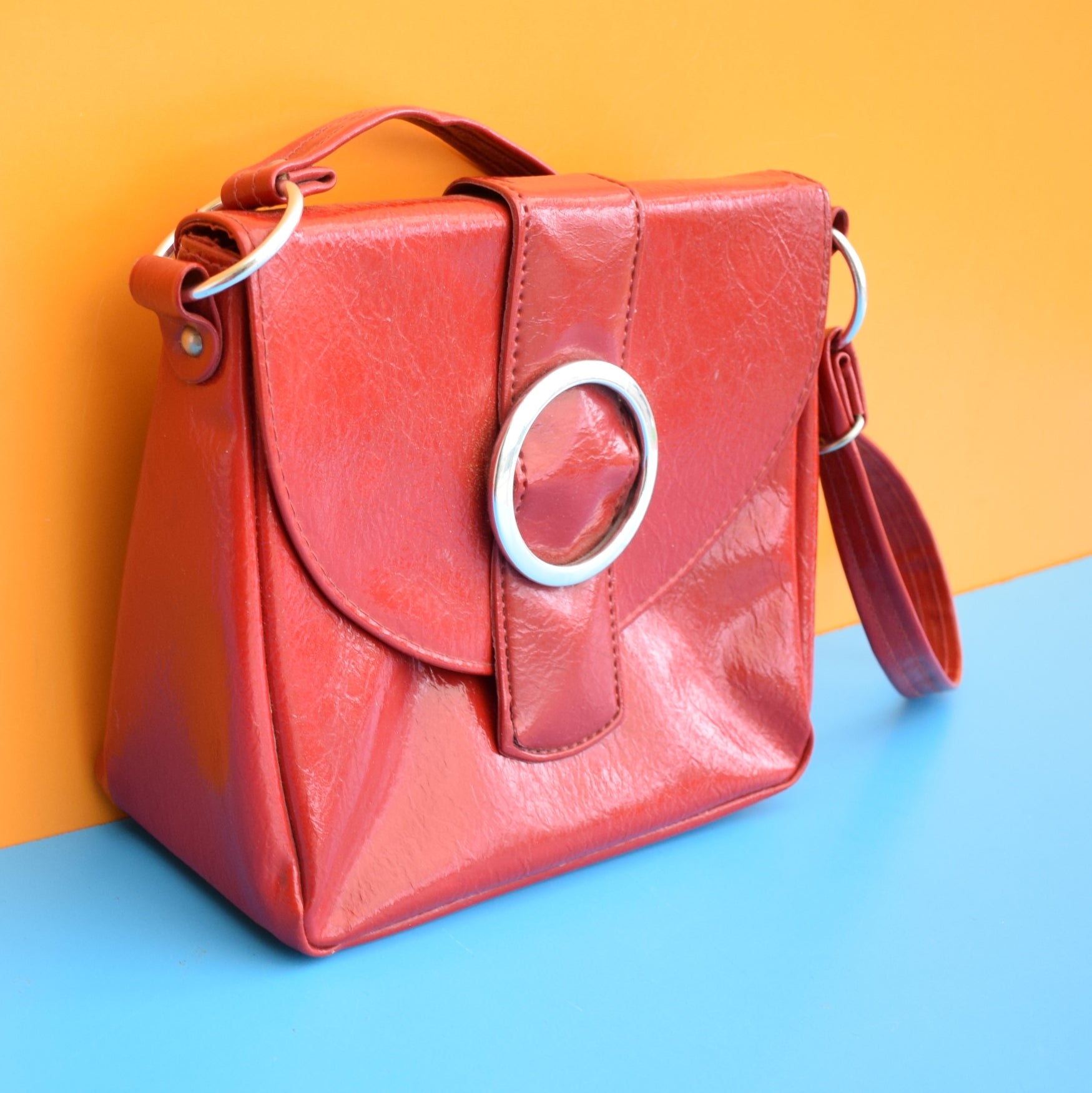 Vintage 1970s Glossy Vinyl Shoulder Bag - Red by Pineapple Retro
