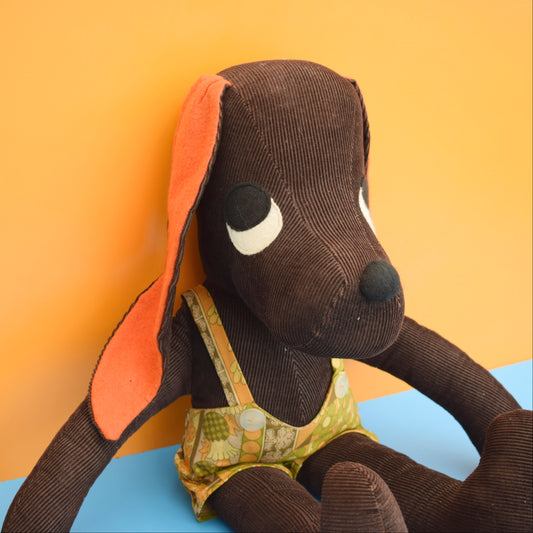 Vintage 1970s Large Corduroy Toy Dog - Handmade