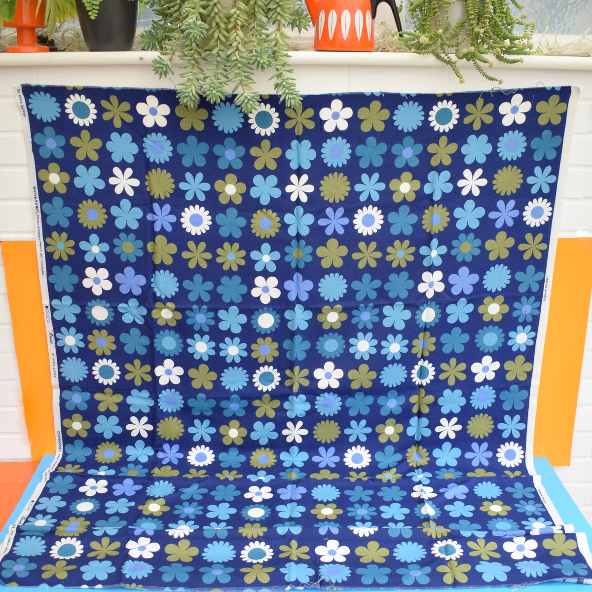 Vintage 1960s Fabric - Genia Sapper Heidi - Flower Power - Blue