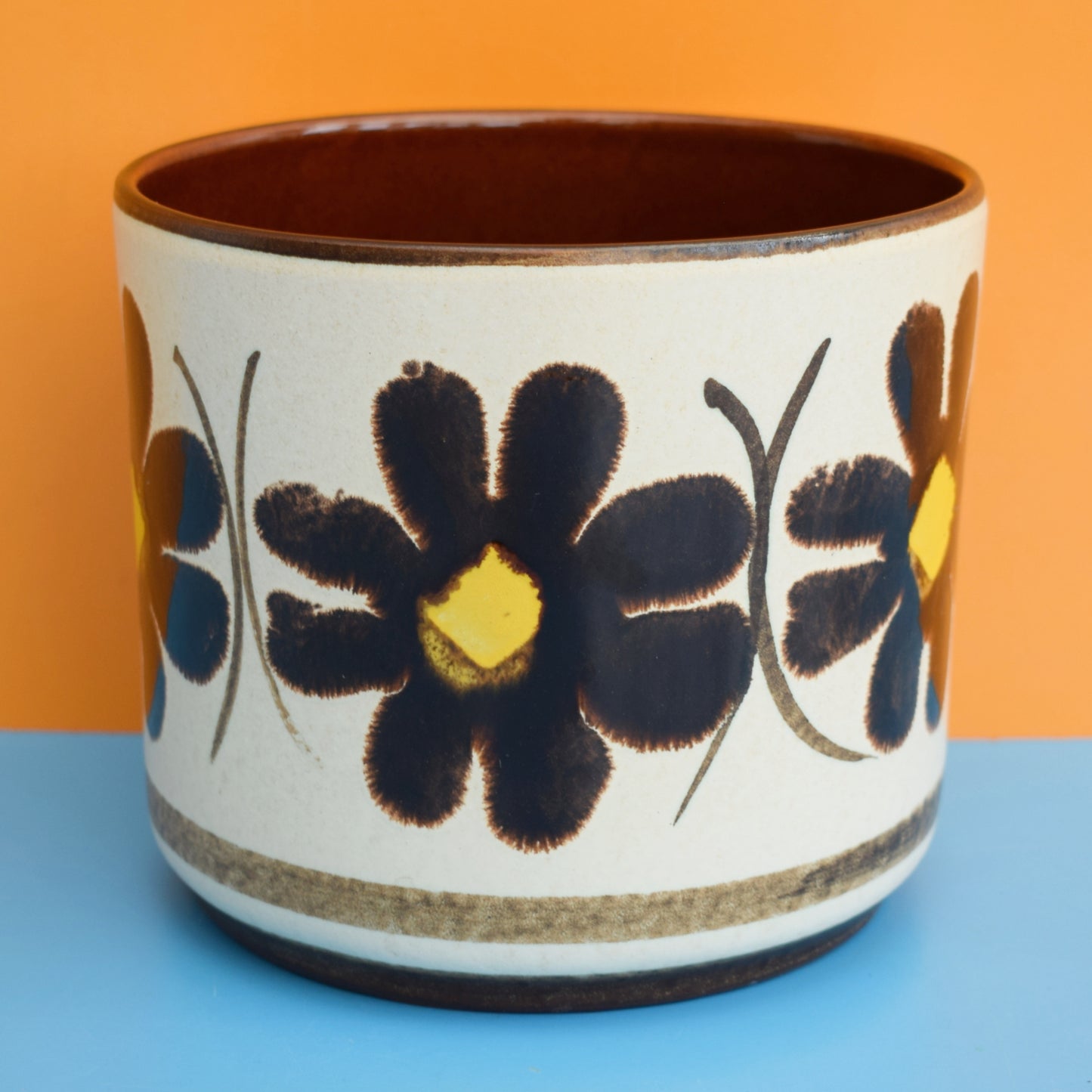 Vintage 1960s Ceramic Plant Pot - Flower Power