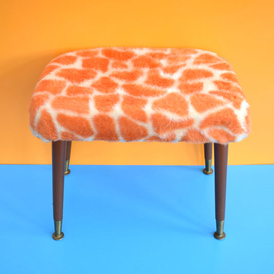 Vintage 1960s Rectangular Fluffy Stool - Orange Giraffe Print by Vintage