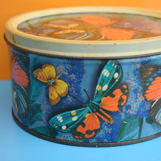 Vintage 1960s Metal Tin -Butterfly Design - Orange & Blue by Vintage