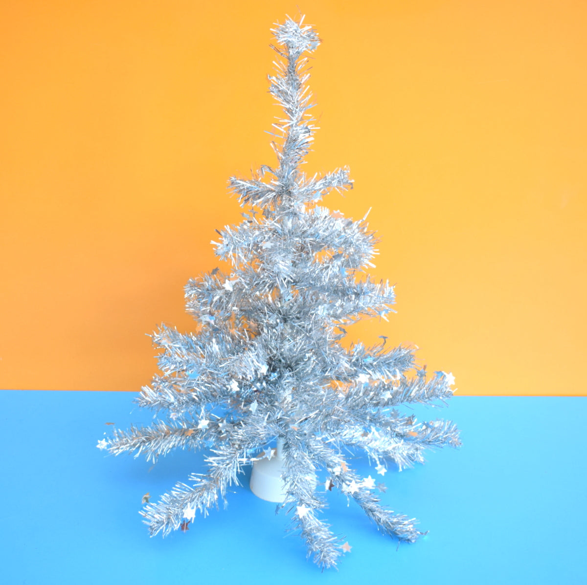 Vintage 1980s Small Tinsel Christmas Tree - Silver