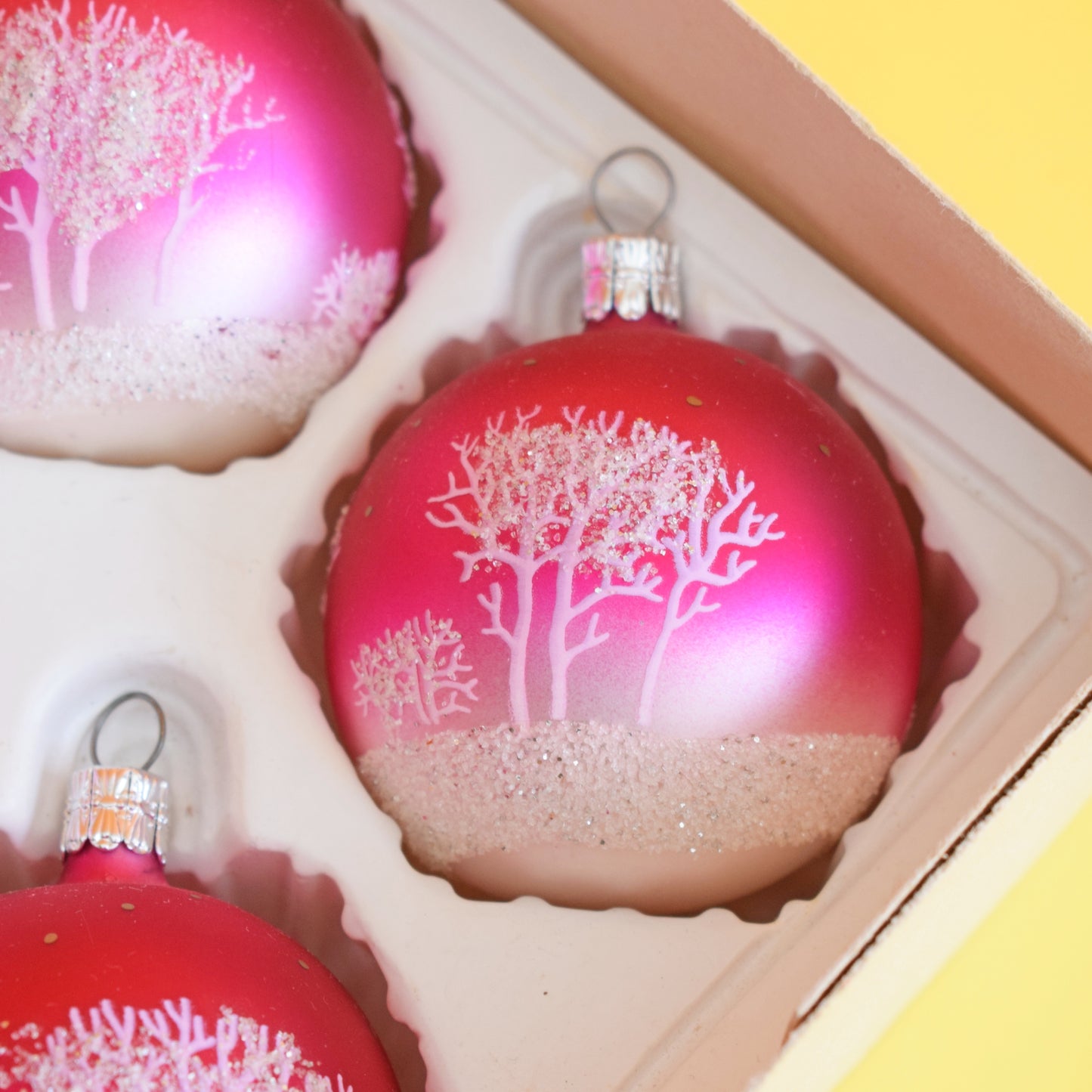Vintage 1980s Glass Christmas Baubles - Pink
