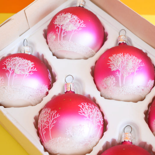 Vintage 1980s Glass Christmas Baubles - Pink