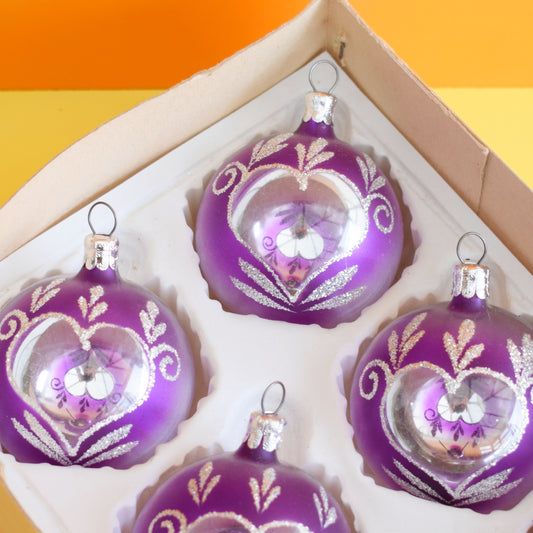 Vintage 1980s Glass Christmas Baubles - Purple