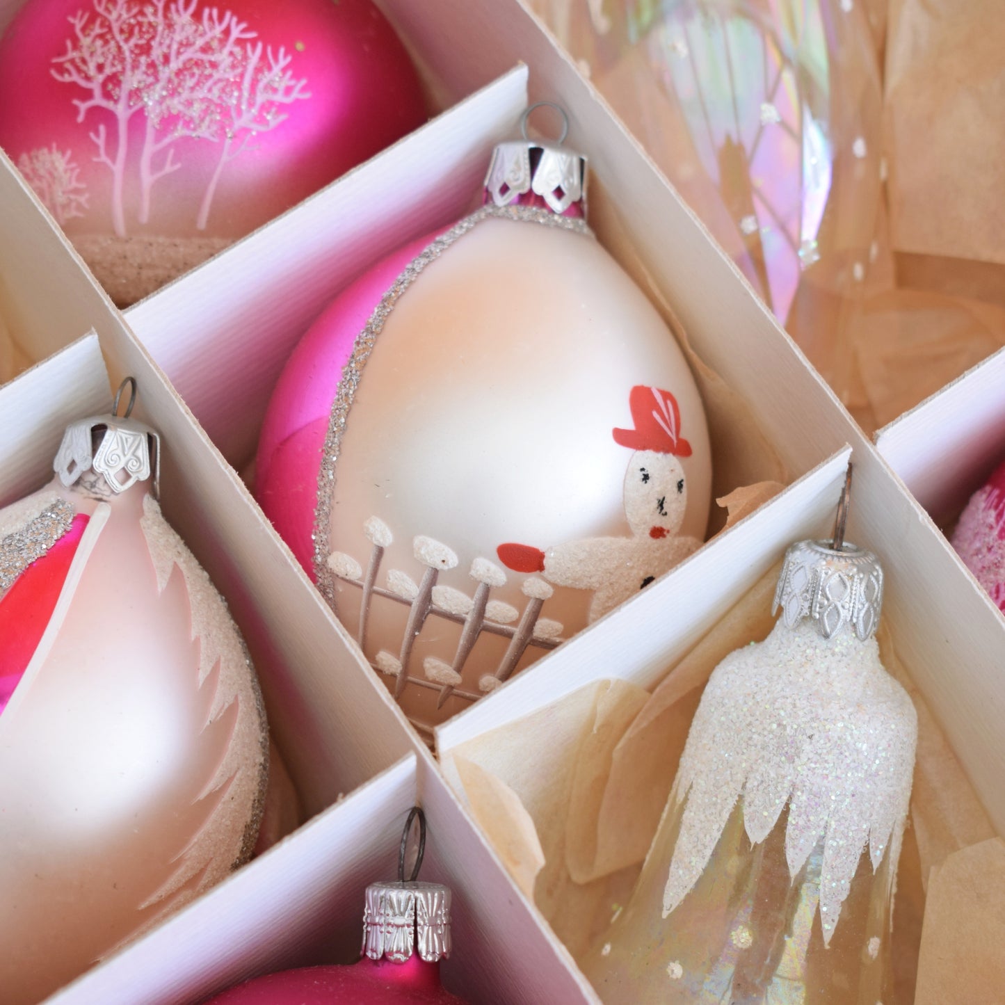 Vintage 1970s Glass Mixed Christmas Baubles - PInk