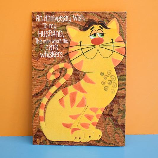 Vintage 1970s Anniversary Card - Flocked Cats by pineapple Retro