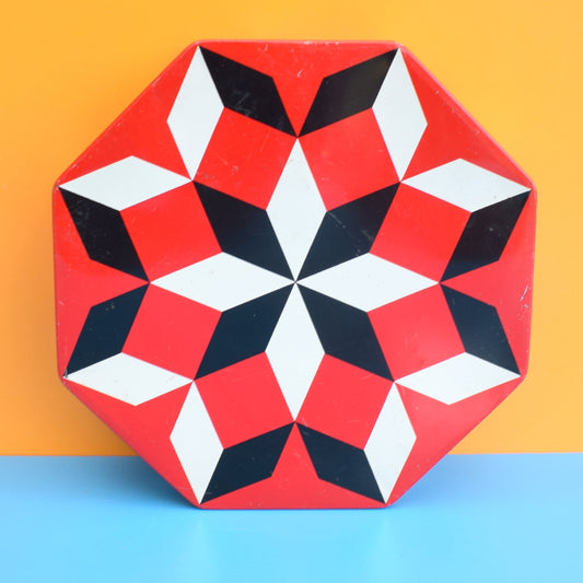 Vintage 1970s Swiss Metal Tin - Geometric- Red & Black