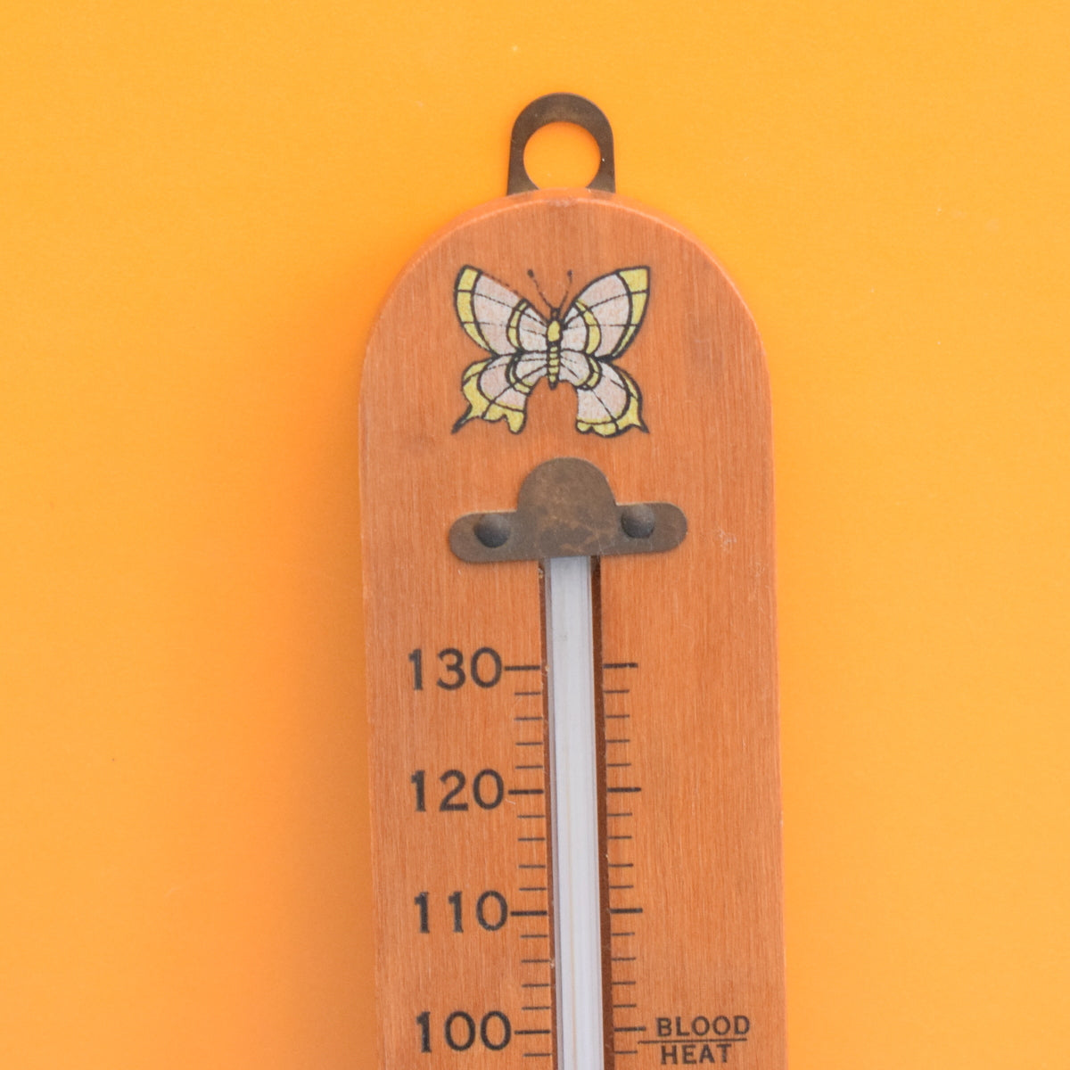 Vintage 1960s Wooden Thermometer - Butterfly