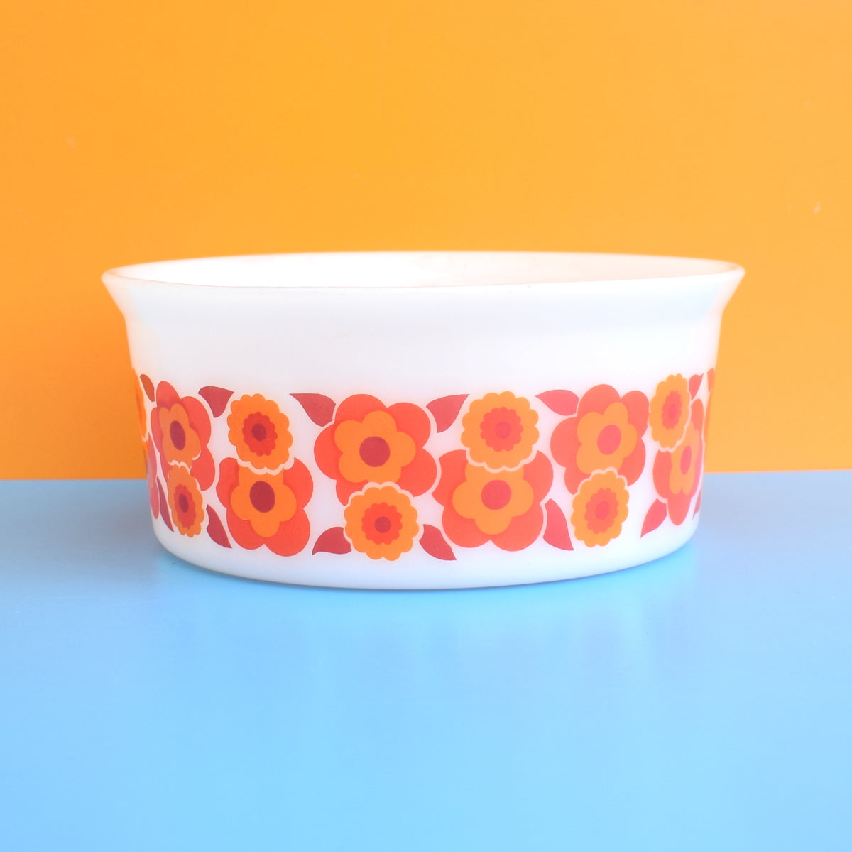 Vintage 1960s Large Bowl - Arcopal - Orange Flower Power