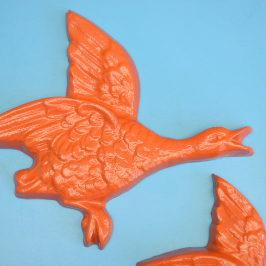Vintage 1970s Plaster Flying Ducks - Wall Decor - Orange by Pineapple Retro