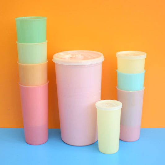 Vintage 1960s Plastic Tupperware Beakers - Pastel Shades