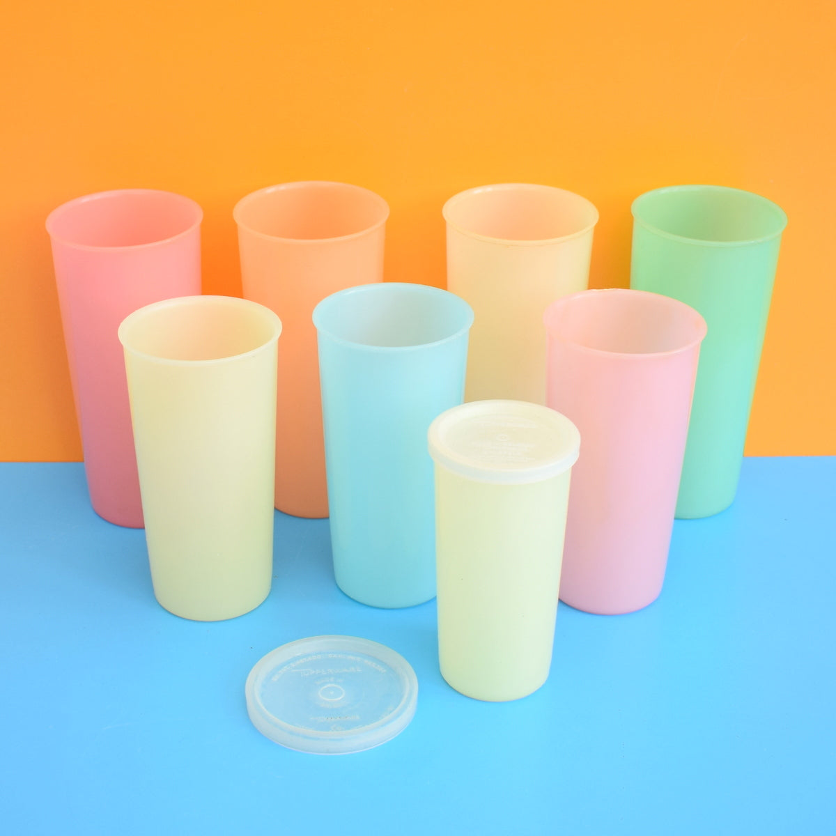 Vintage 1960s Plastic Tupperware Beakers - Pastel Shades