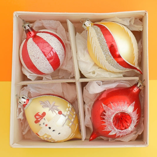 Vintage 1950s Glass Christmas Baubles - x4