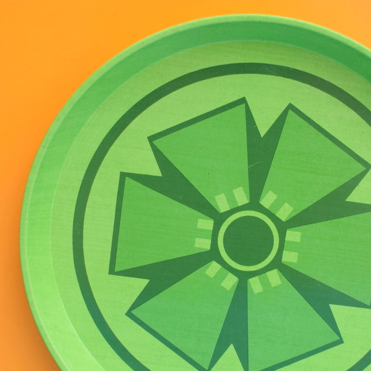 Vintage 1960s Round Flower Power Metal Tray - Green by Vintage