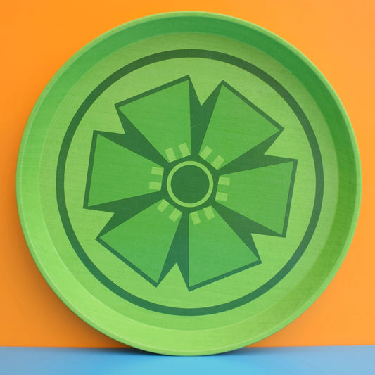 Vintage 1960s Round Flower Power Metal Tray - Green by Vintage