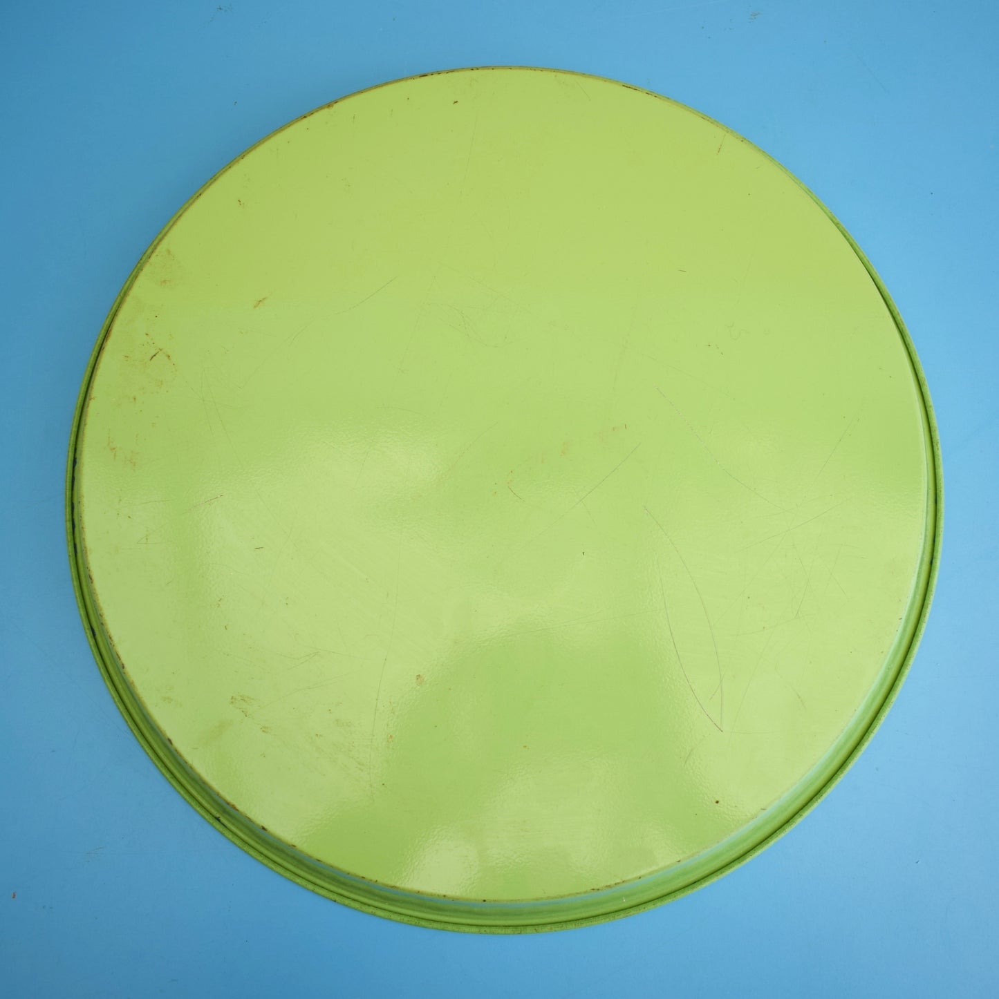 Vintage 1960s Round Flower Power Metal Tray - Green by Vintage