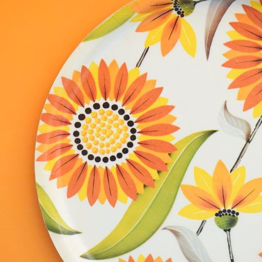 Vintage 1970s Fibreglass Trays - Orange Sunflowers by Vintage