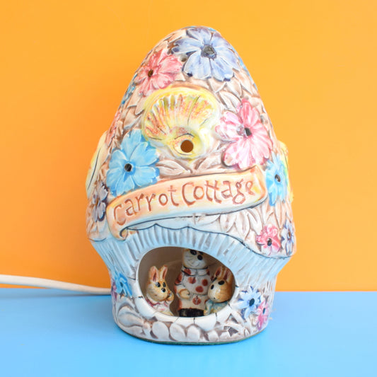 Vintage 1970s Ceramic Night Lamp - Carrot Cottage- Bunnies by Vintage