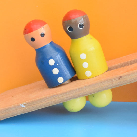 Vintage 1960s Wooden Seesaw With People - Escor by Pineapple Retro