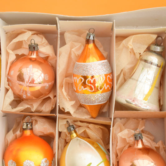 Vintage 1970s Glass Christmas Baubles - Gold