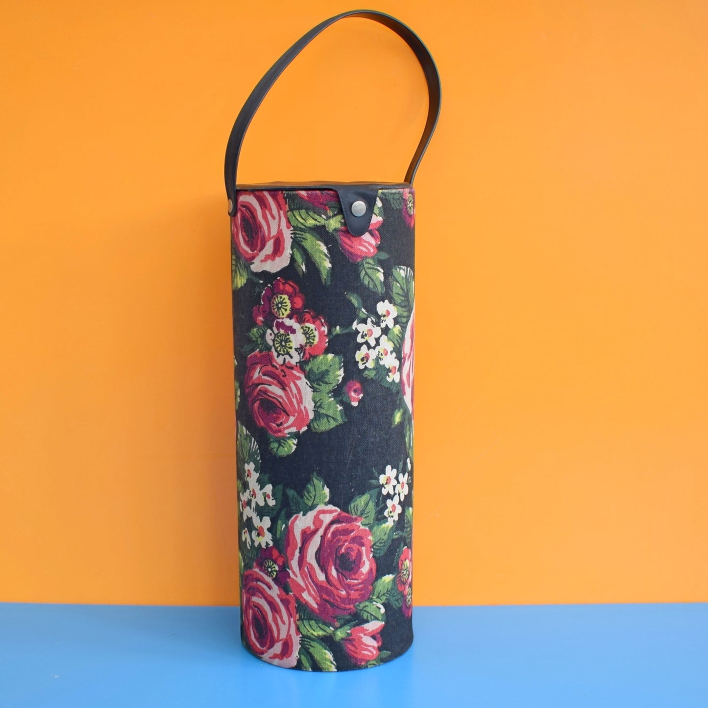 Vintage 1960s Knitting Tube Bag - Roses - Pink