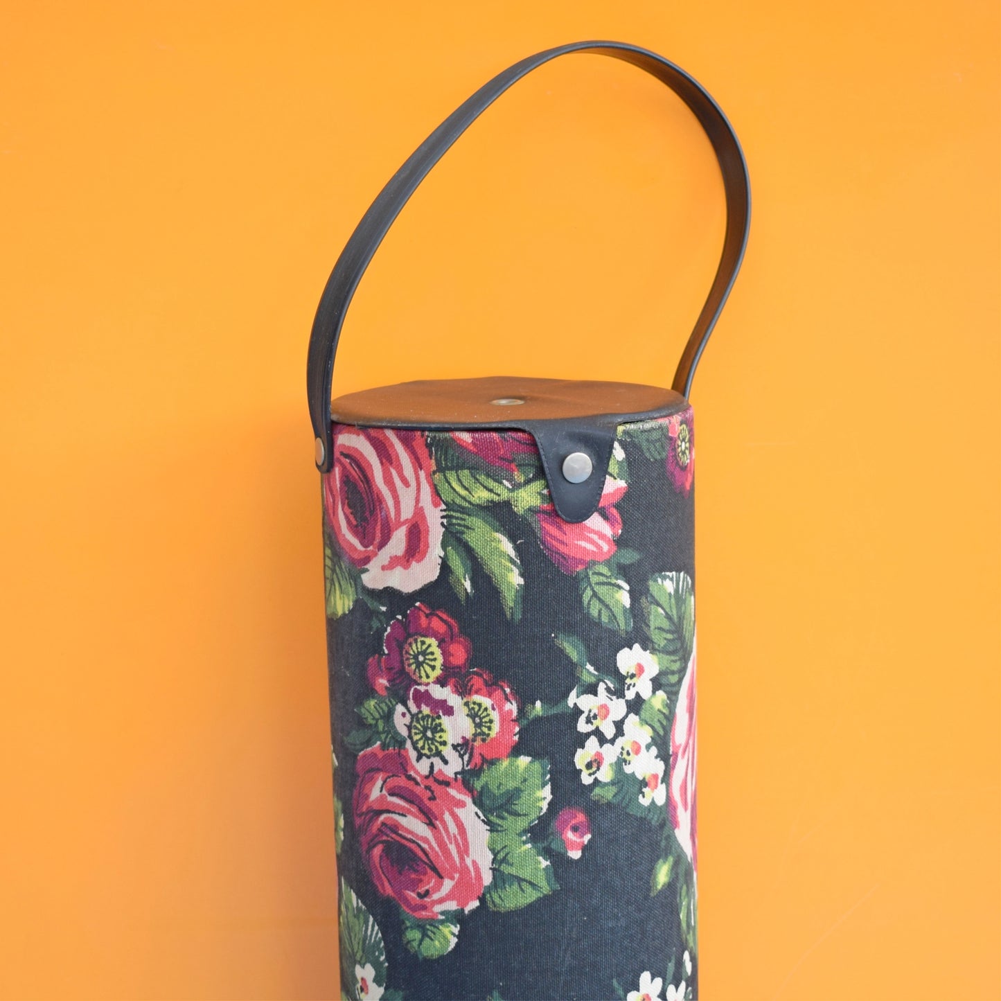 Vintage 1960s Knitting Tube Bag - Roses - Pink
