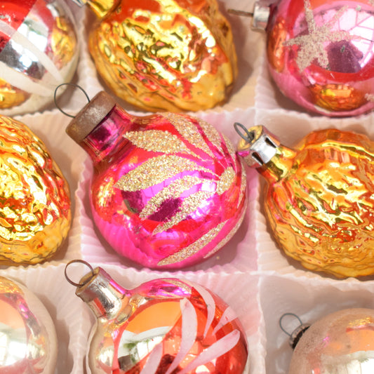 Vintage 1950s Small Glass Christmas Baubles - Boxed (Walnuts) by Pineapple Retro