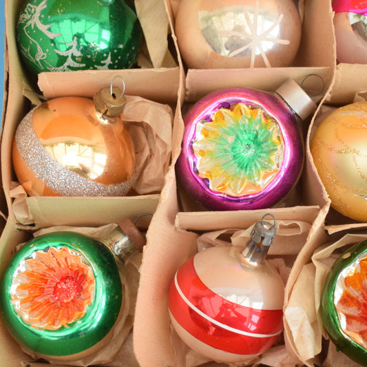 Vintage 1950s Medium Glass Christmas Baubles- Concave by Pineapple Retro