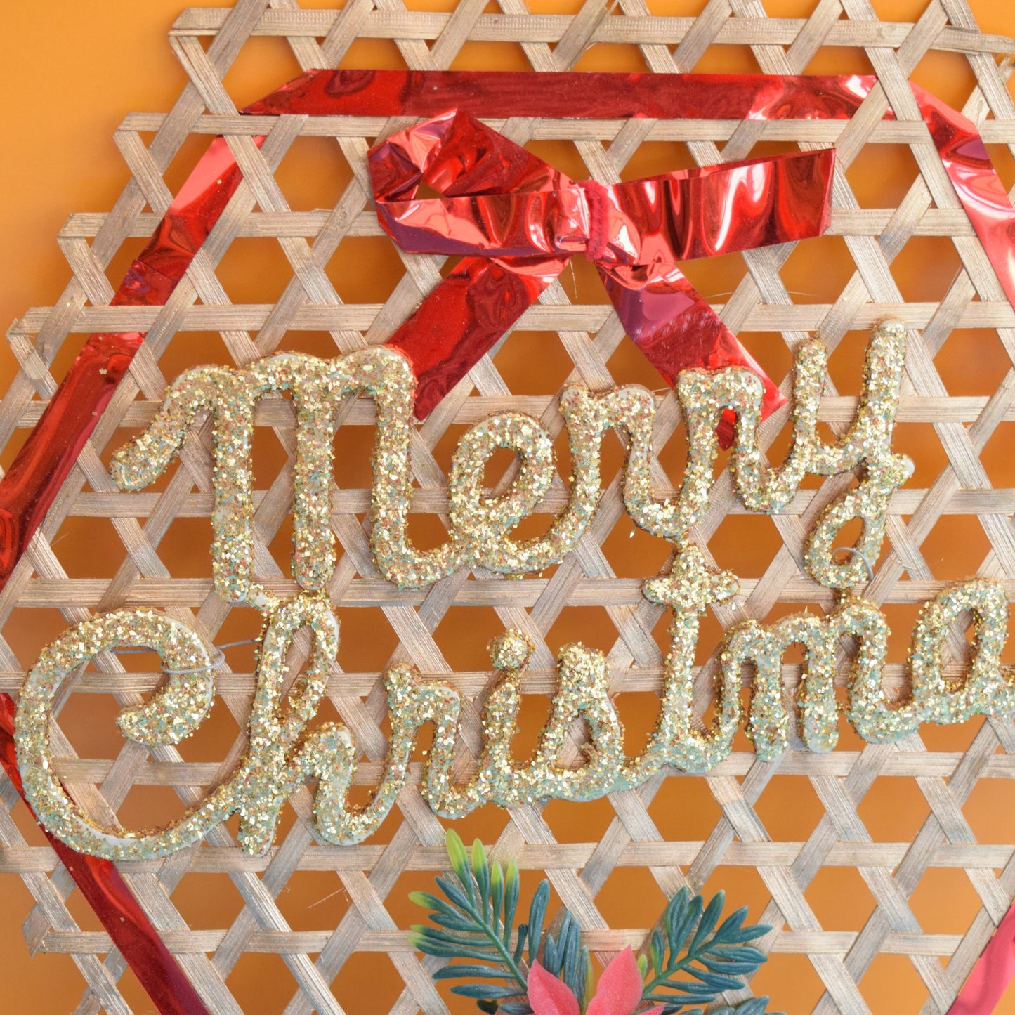 Vintage 1970s Glitter Merry Christmas Signs