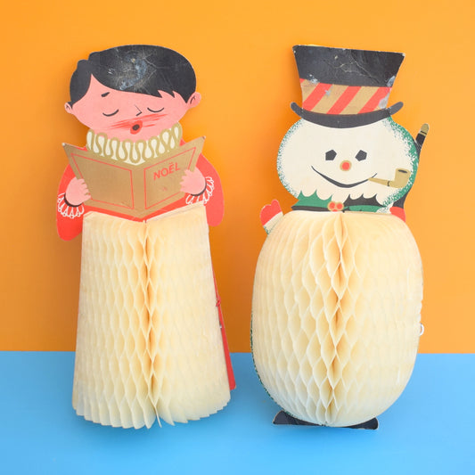 Vintage 1950s Honeycomb Paper Decorations - Snowman / Choir Boy by Pineapple Retro