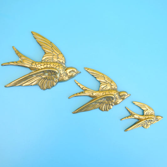 Vintage 1950s Brass Metal Flying Swallows - Wall Decor