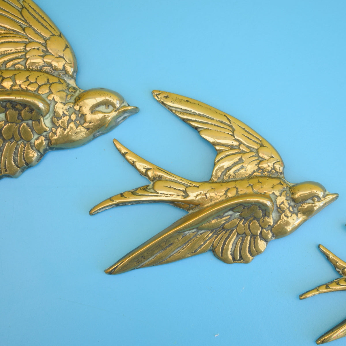 Vintage 1950s Brass Metal Flying Swallows - Wall Decor