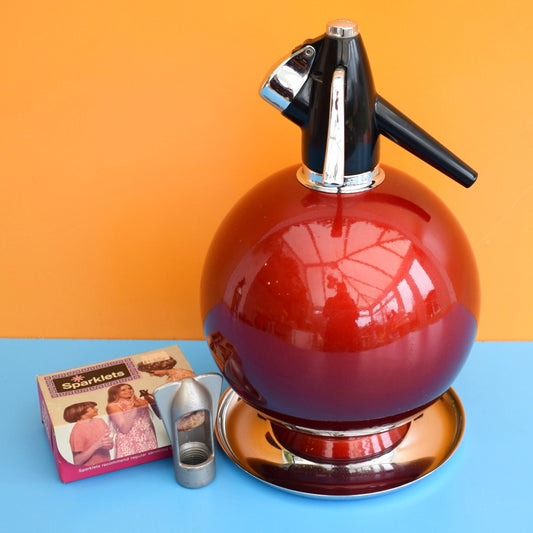 Vintage 1960s Globe Soda Syphon & Key- Red