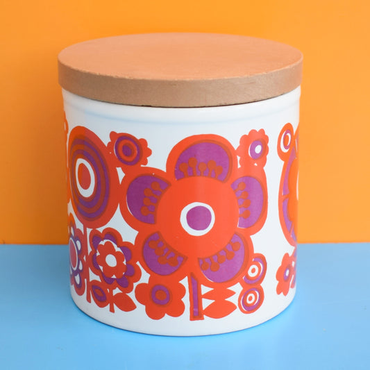 Vintage 1960s Staffordshire Storage Jar - Red Flower Design by Pineapple Retro
