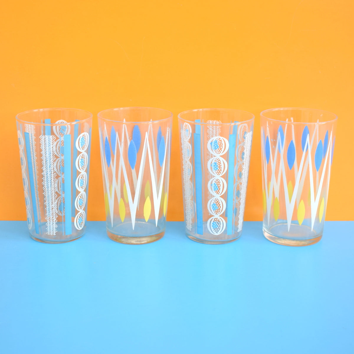 Vintage 1950s Atomic Drinking Glasses x4 - Blue