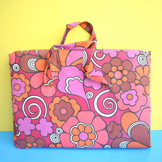 Vintage 1960s Padded Long Folding Cushion - Pink Flower Power