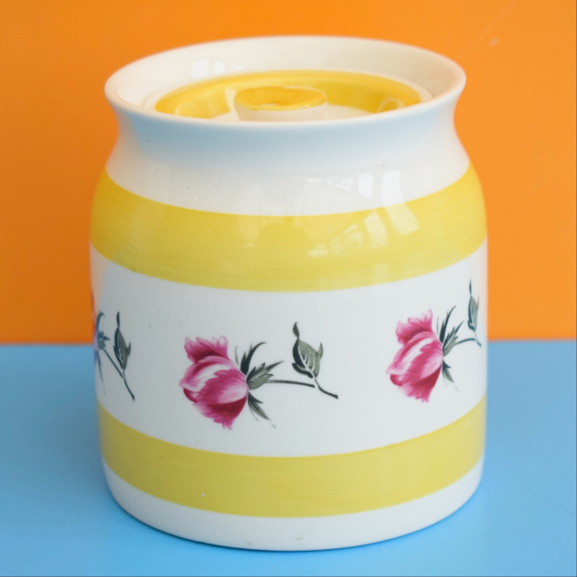 Vintage 1960s Portmeirion Jar - Rose / Yellow Stripe by Vintage