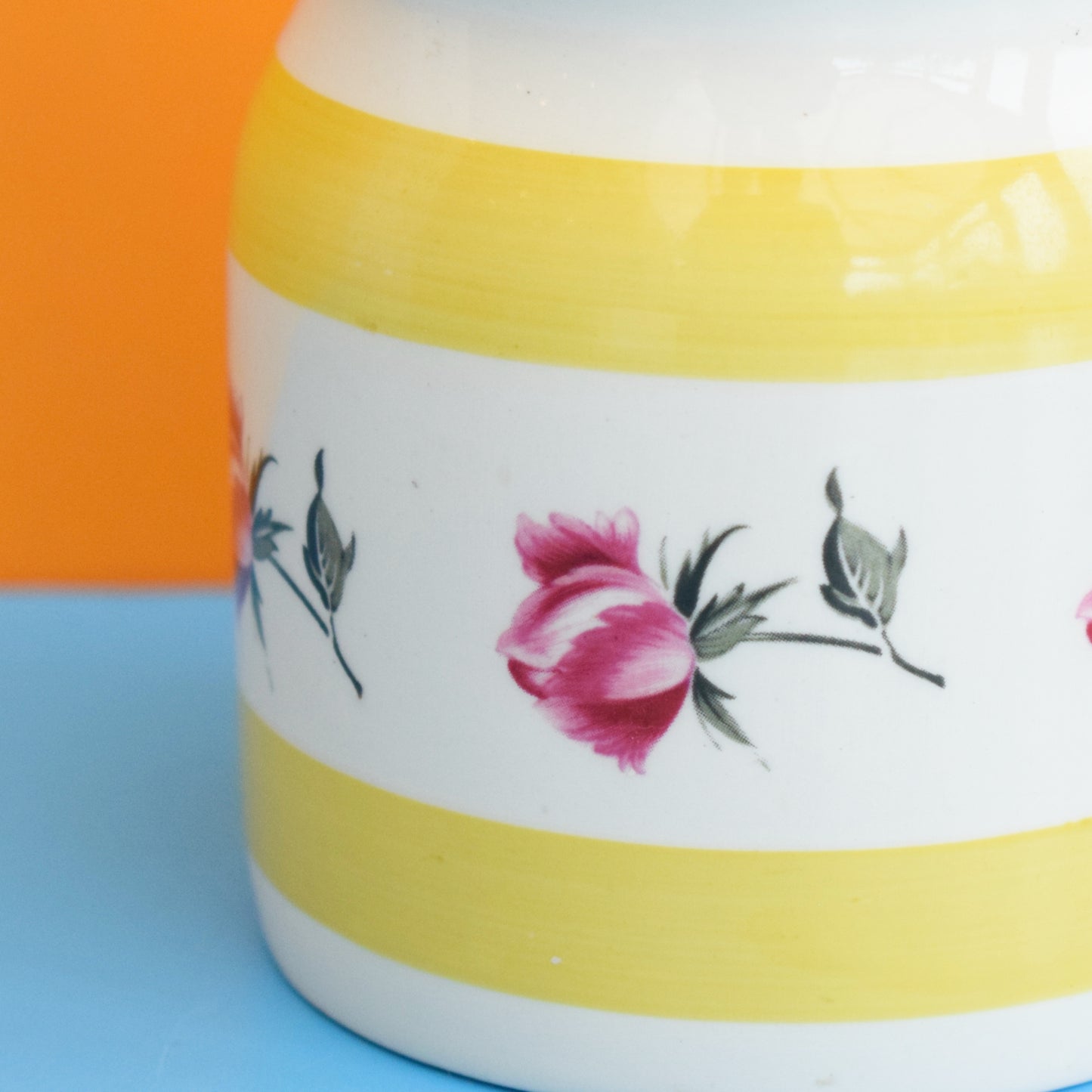Vintage 1960s Portmeirion Jar - Rose / Yellow Stripe by Vintage