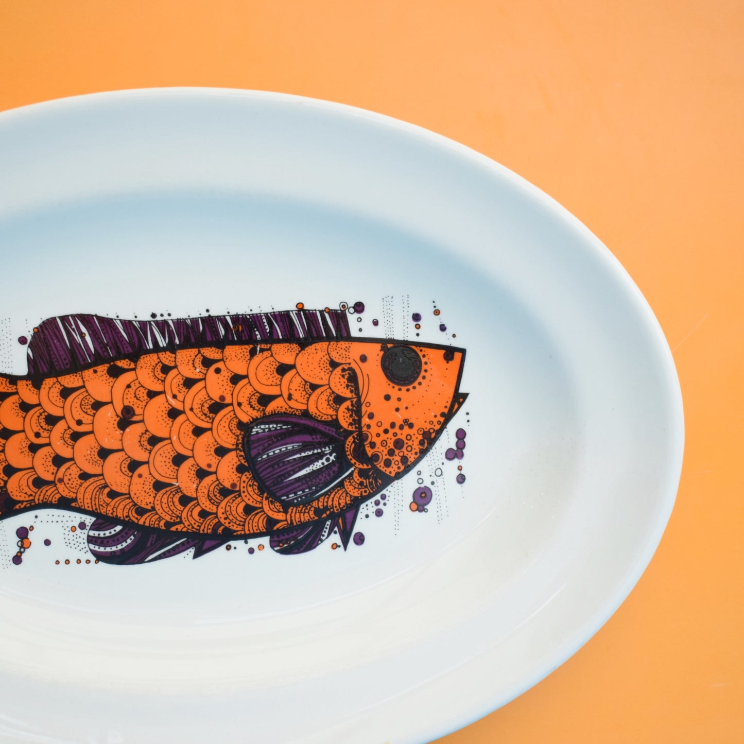 Vintage 1970s Fish Plate Aquarius Design - Orange by Pineapple Retro