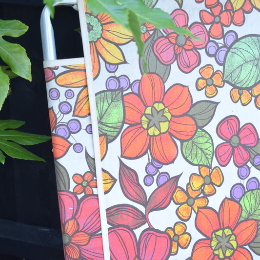 Vintage 1960s Garden Folding Sun Lounger / Chair - Pink Flower Power